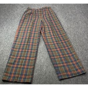 Counterparts Plaid Wool Trousers Women 27 Brown Green Pleated Wide Leg Pant